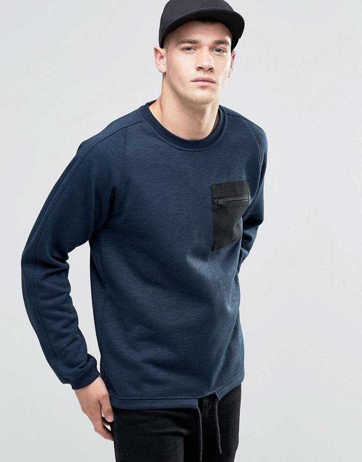 Jack & Jones Zip Pocket Sweat With Drawstring Hem - Navy