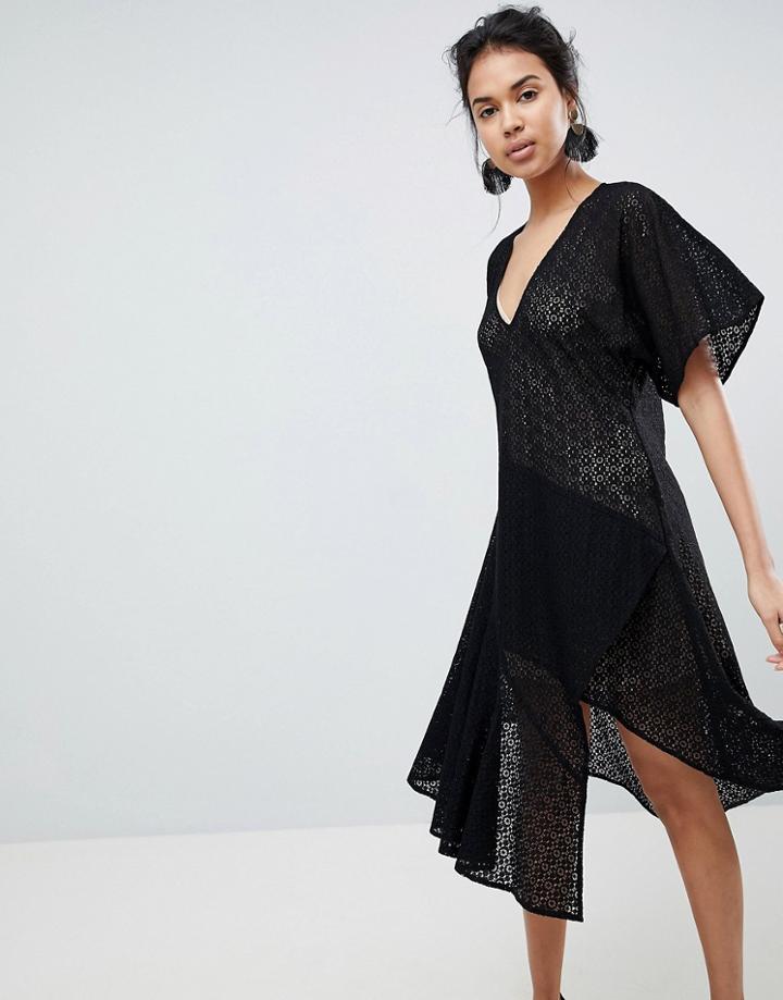 Keepsake Dreamers Lace V-neck Dress - Black