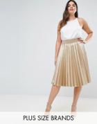 Elvi Premium Metallic Pleated Skirt - Gold