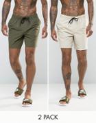 Asos Swim Shorts 2 Pack In Khaki & Stone Mid Length Save - Multi