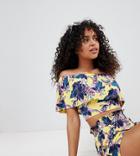 Monki Tropical Print Off The Shoulder Beach Top In Yellow Tropical - Multi