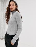 Asos Design Skinny Rib Sweater With Roll Neck-cream