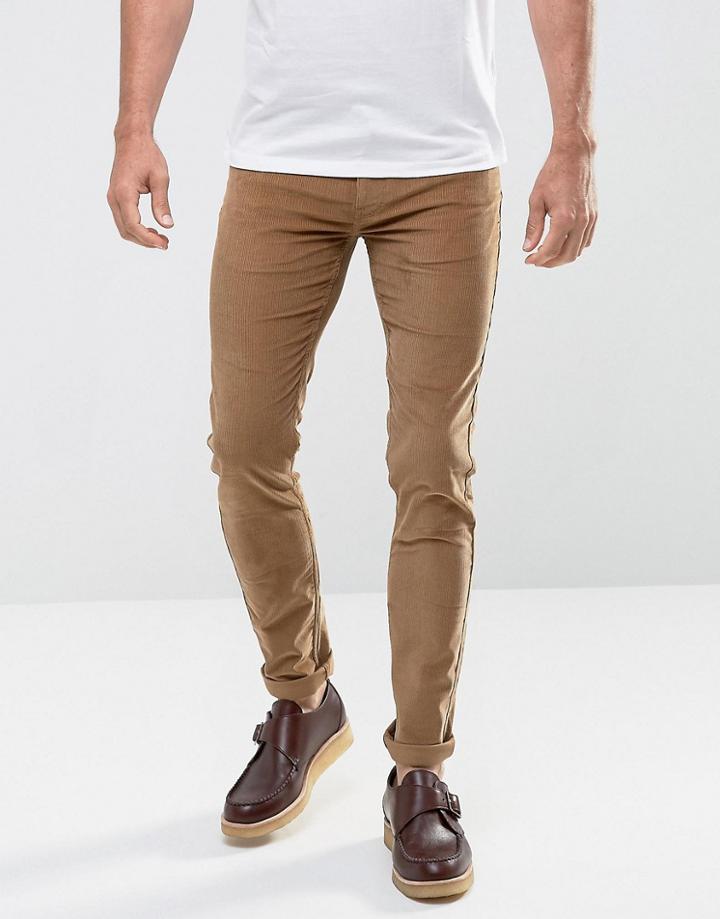 Farah Drake Slim Fit Stretch Cord Pants In Tobacco - Tan