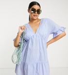 Influence Plus Beach Dress In Blue And White Stripe Print