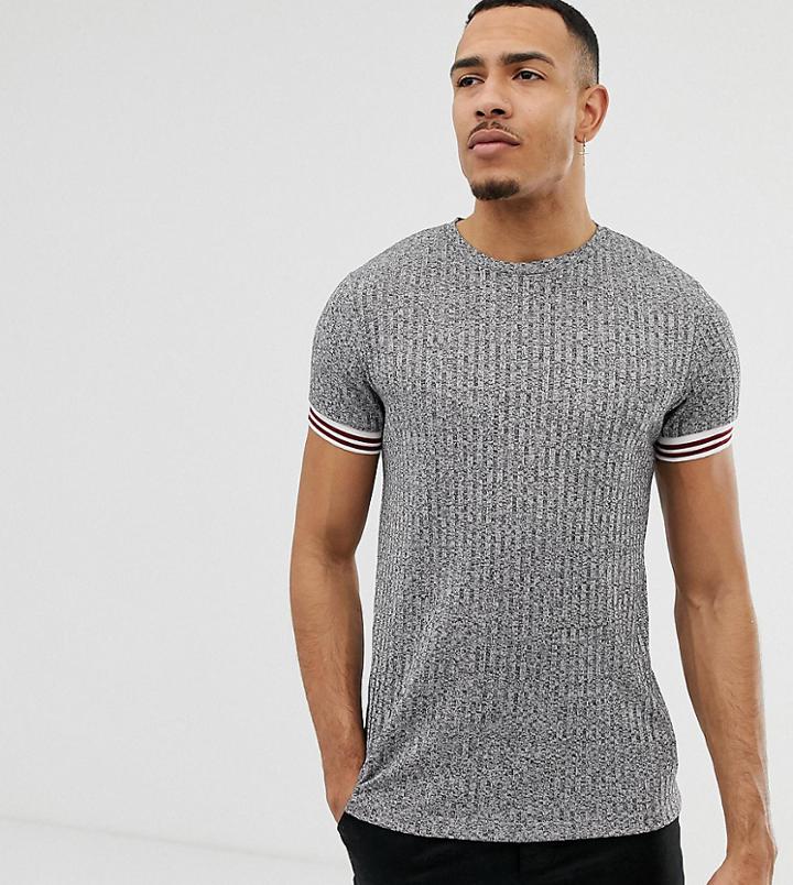Asos Design Tall T-shirt In Twisted Rib With Contrast Tipping In Gray - Gray