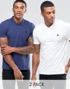 Asos 2 Pack Muscle Pique Polo With Logo In White And Blue - Multi