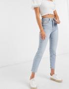 New Look Distressed Straight Leg Jean In Light Blue