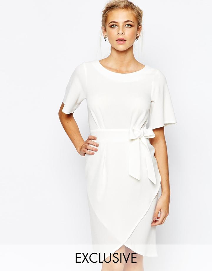 Closet Tie Front Dress With Kimono Sleeve - Cream