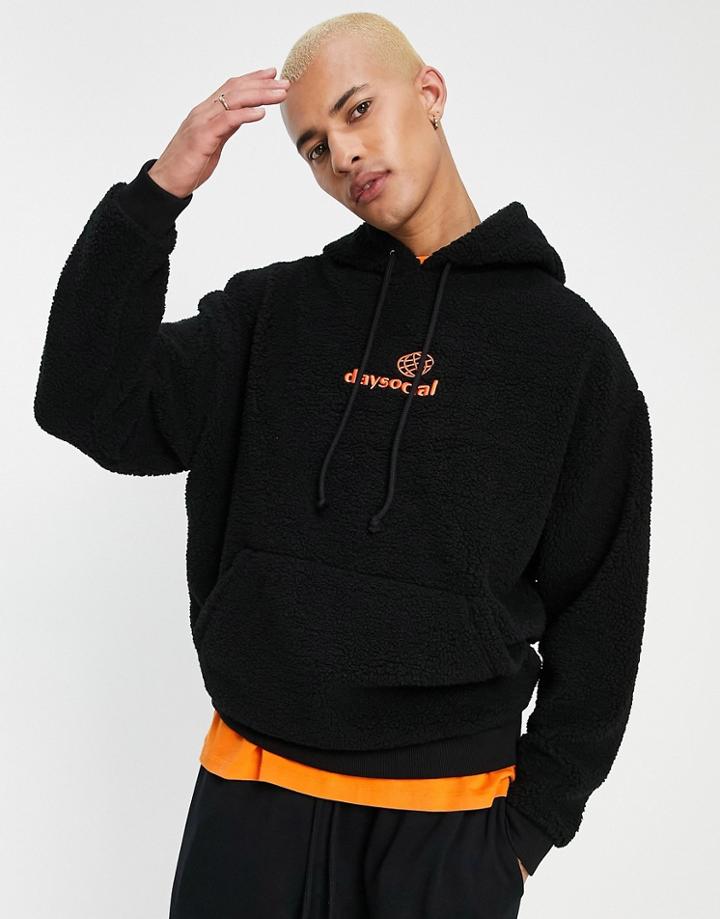 Asos Daysocial Oversized Hoodie In Fleece With Logo Chest Embroidery In Black