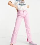 Asos Design Petite Mid Rise '90s' Straight Leg Jeans In Hot Pink With Split Hem