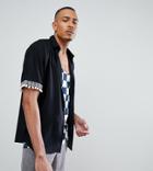 Asos Design Tall Festival Oversized Shirt With Pom Pom & Geo-tribal Detail Sleeve - Multi