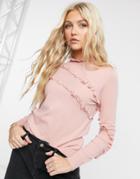 Qed London High Neck Ruffle Detail Sweater In Pink