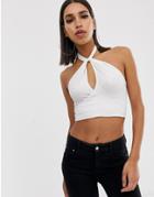 Asos Design Halter Crop Top With Keyhole - White