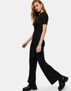 Topshop Ribbed T-shirt Jumpsuit In Black-brown