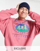 Reclaimed Vintage Inspired Unisex Sweatshirt With Running Graphic In Washed Pink