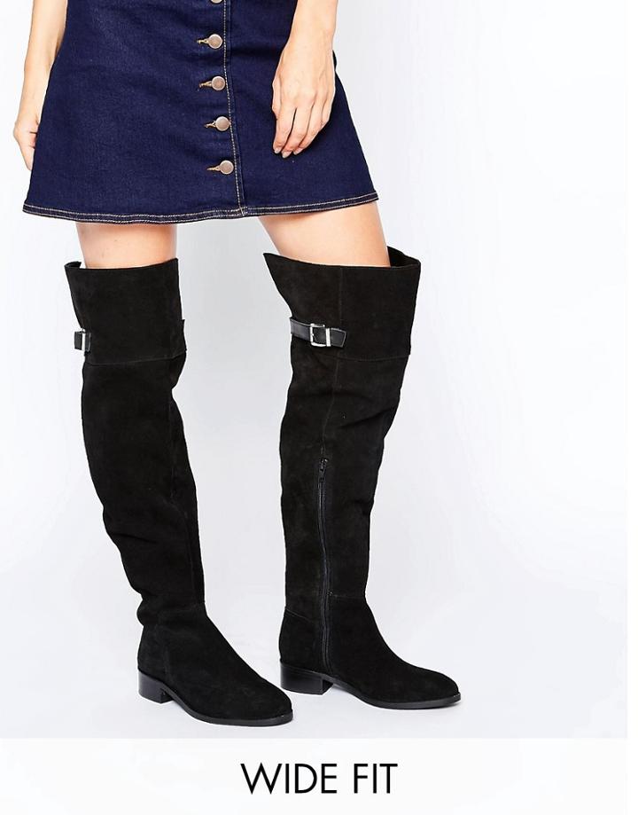 Asos Knighthood Wide Fit Suede Over The Knee Boots - Black
