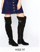 Asos Knighthood Wide Fit Suede Over The Knee Boots - Black