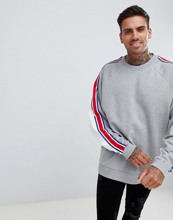 Asos Design Oversized Sweatshirt With Side Stripes And Color Blocking - Gray