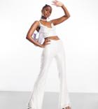 Asyou Sequin Wide Leg Pant In White