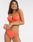 Pour Moi Fuller Bust Getaway Frill Bikini Bottom In Coral-orange