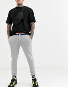 Asos Design Skinny Sweatpants In Gray Marl With Rainbow Rib