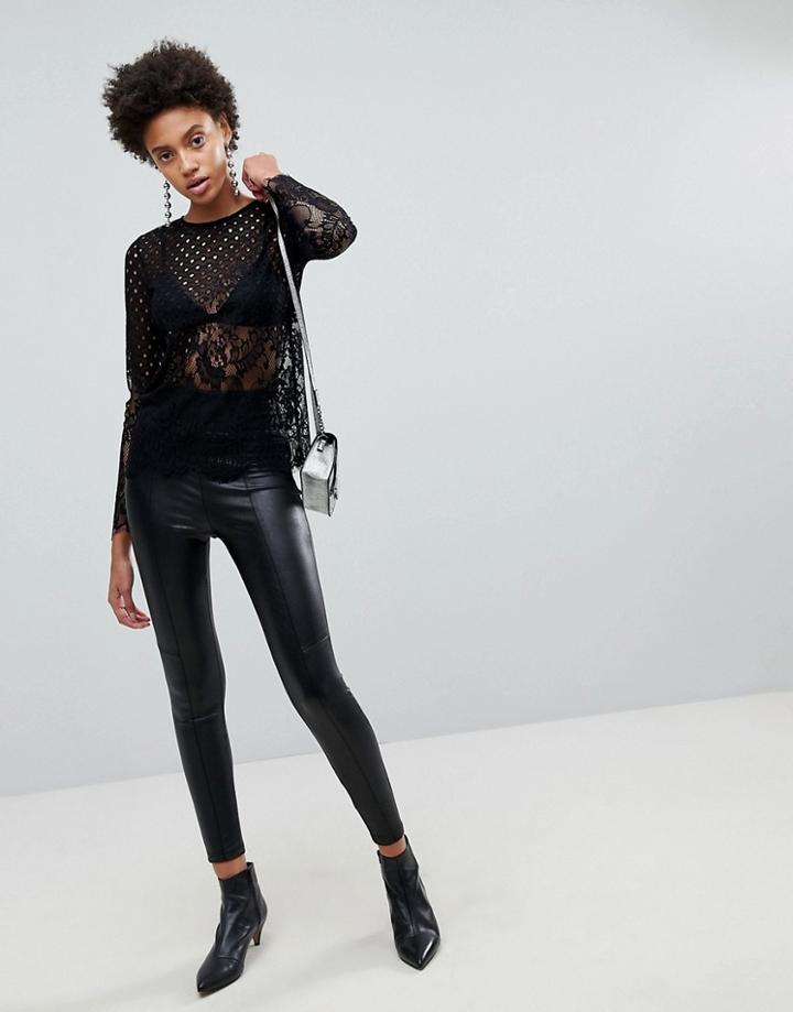 Stradivarius Leather Look Pants - Black