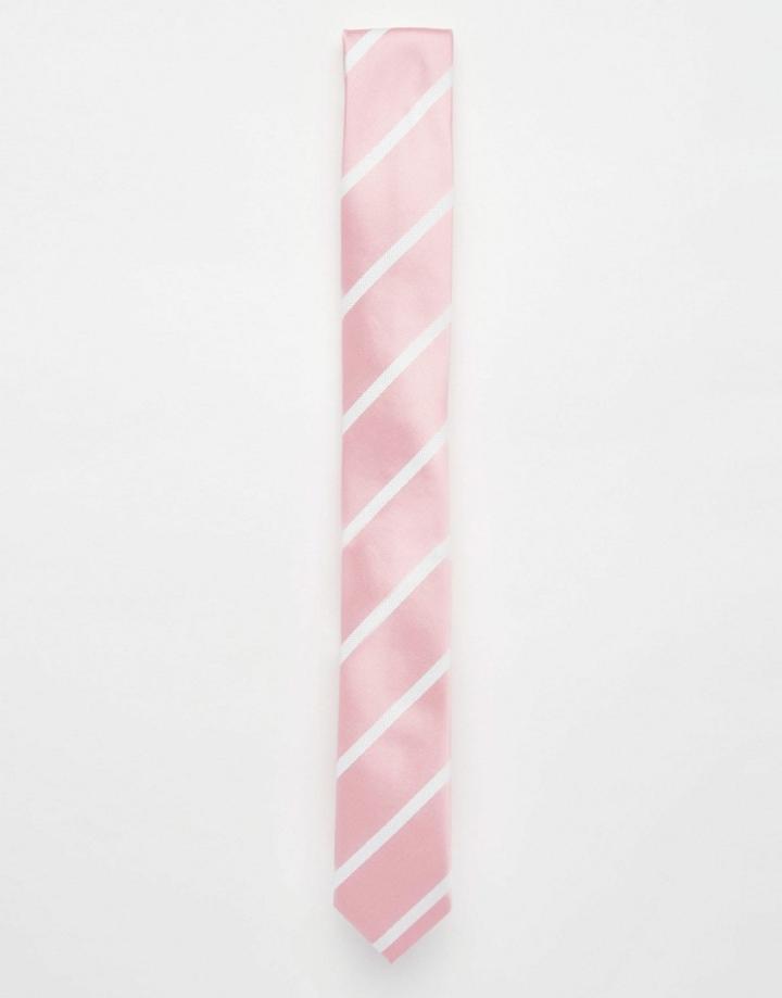 Asos Tie With Stripe In Pink - Pink