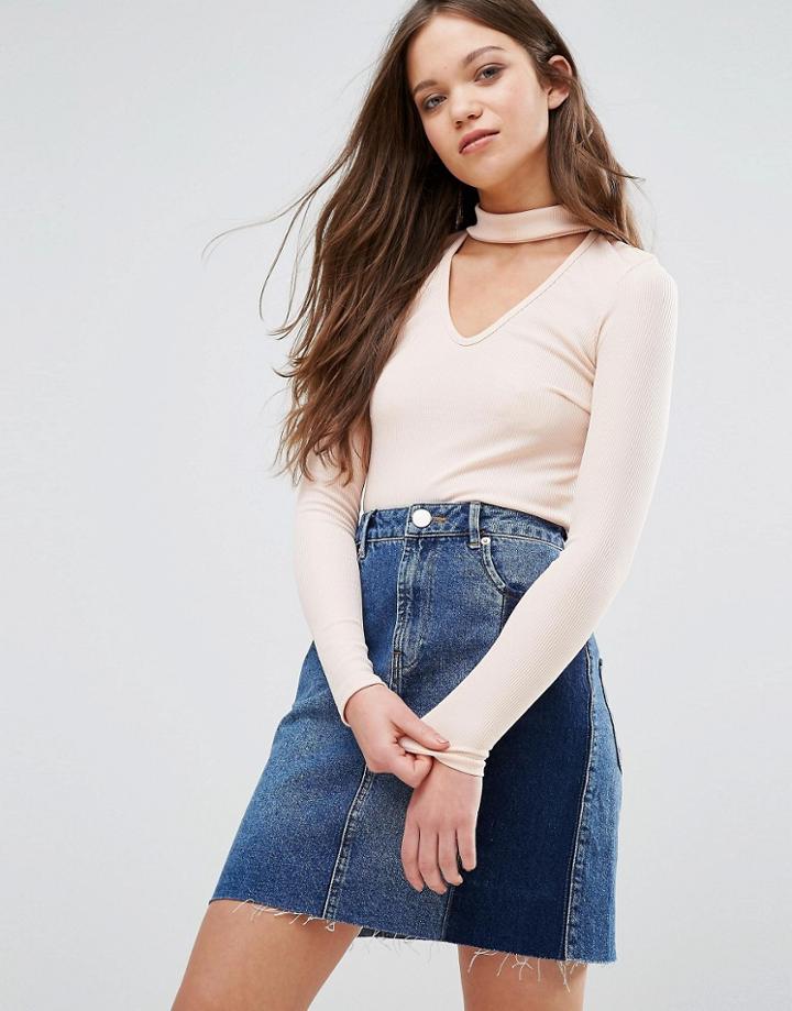 Daisy Street Neck Detail Top - Pink