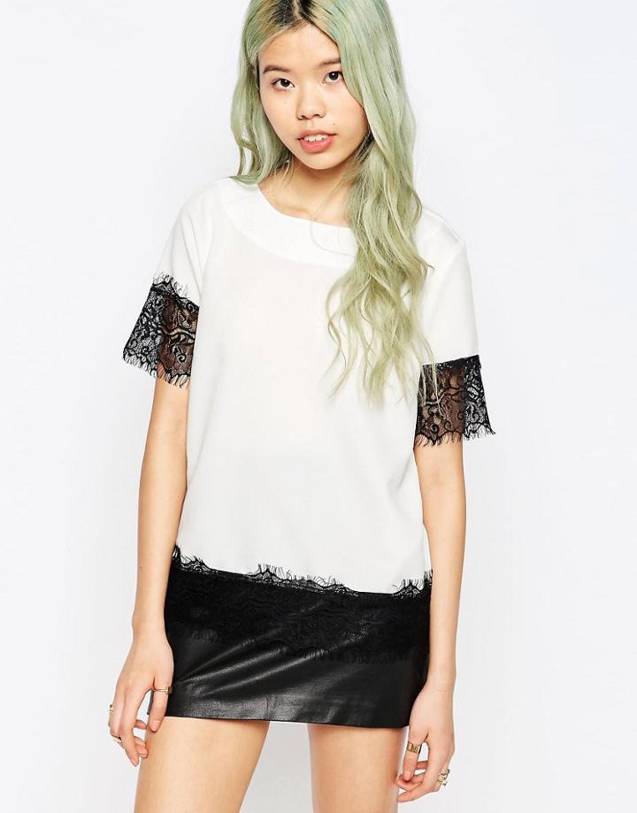 Vero Moda Sky Lace Trimmed Top - Snow White