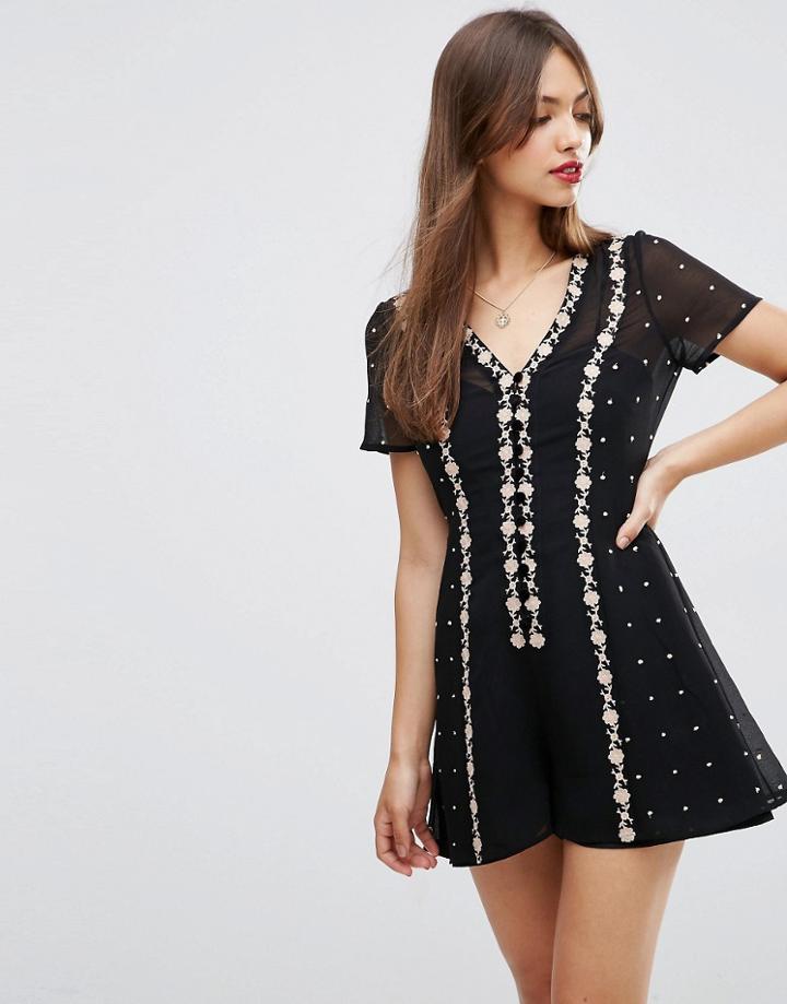 Asos Premium Embroidered Romper - Multi