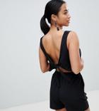 Boohoo Petite Tie Back Romper - Black