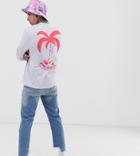 Asos Design Organic Cotton Relaxed Long Sleeve T-shirt With Palm Tree Back And Sleeve Print