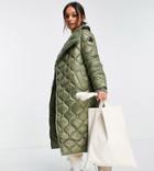 River Island Petite Quilted Padded Jacket In Khaki-green