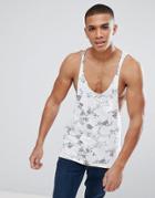 Asos Extreme Racer Tank With Floral Print - White