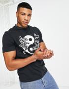 Asos Design T-shirt In Black With Yin Yang Front Print