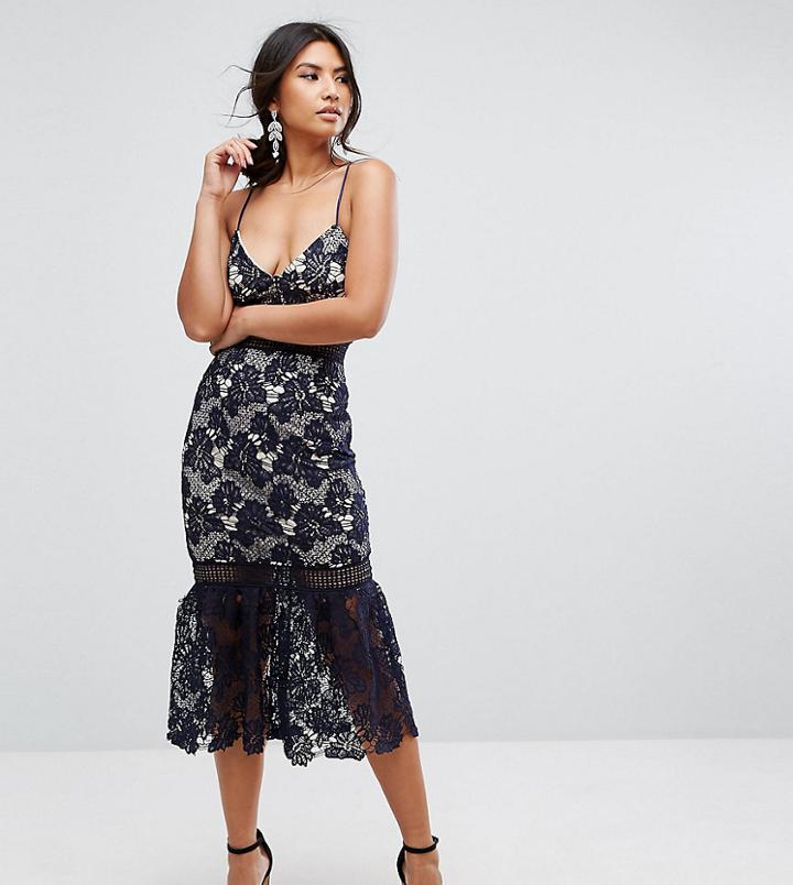Missguided Lace Fishtail Hem Midi Dress - Navy