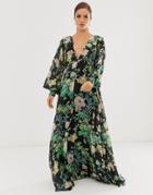 Asos Edition Blouson Sleeve Maxi Dress In Floral Print - Multi