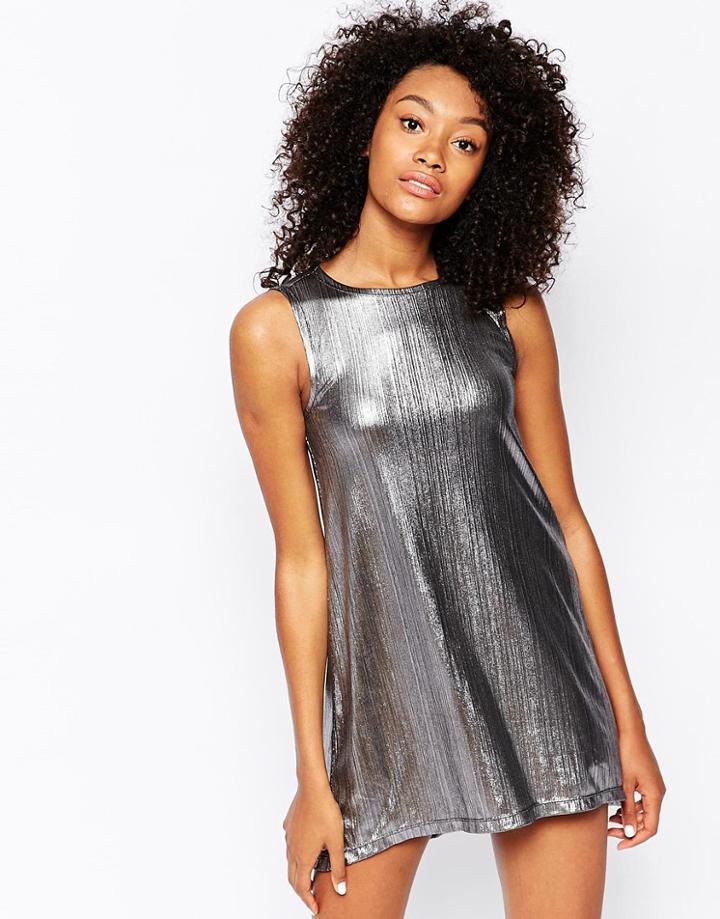 Monki Sleeveless Stepped Hem Dress - Silver