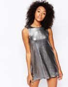 Monki Sleeveless Stepped Hem Dress - Silver