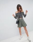 Asos Design Mini Skater Skirt In Khaki Marl - Green