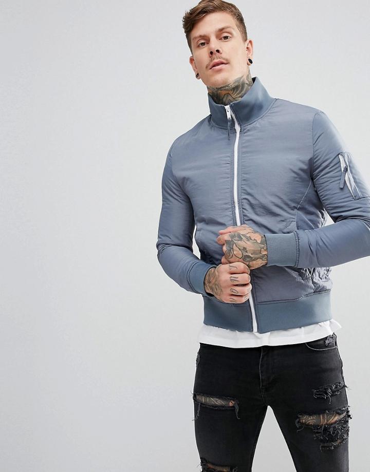 New Look Funnel Jacket In Gray Blue - Blue
