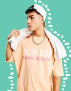 Asos Actual Oversized T-shirt With Logo Graphic Print In Coral - Part Of A Set-orange