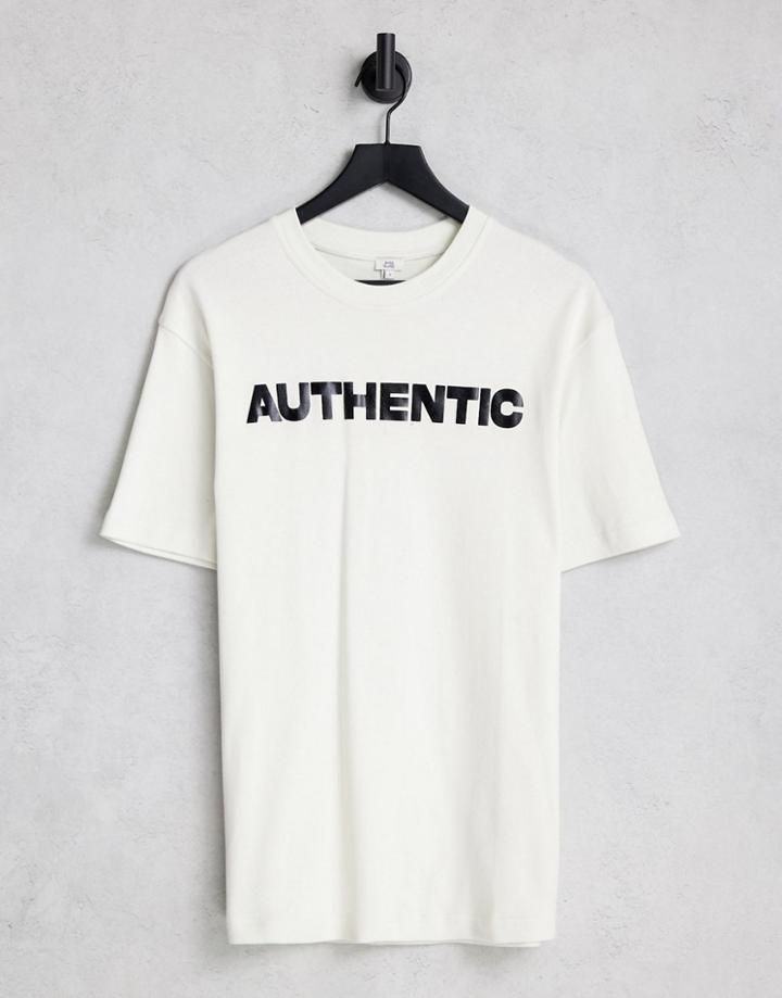 River Island Authentic Slogan Oversized Tee In Cream-white