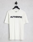 River Island Authentic Slogan Oversized Tee In Cream-white