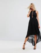 Adelyn Rae Irina Pleeated Lace Insert Maxi Dress - Black