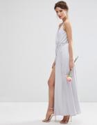 Asos Wedding Crepe Strappy Wrap Maxi Dress - Gray
