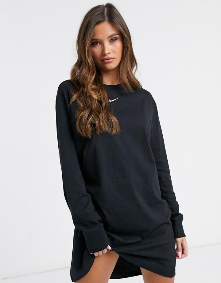 Nike Mini Swoosh Long Sleeve T-shirt Dress In Black