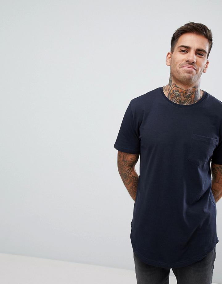 Troy T-shirt Pocket Curved Hem Longline In Navy - Navy