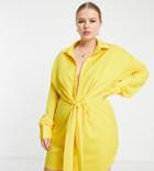In The Style Plus Exclusive Knot Front Shirt Dress In Yellow
