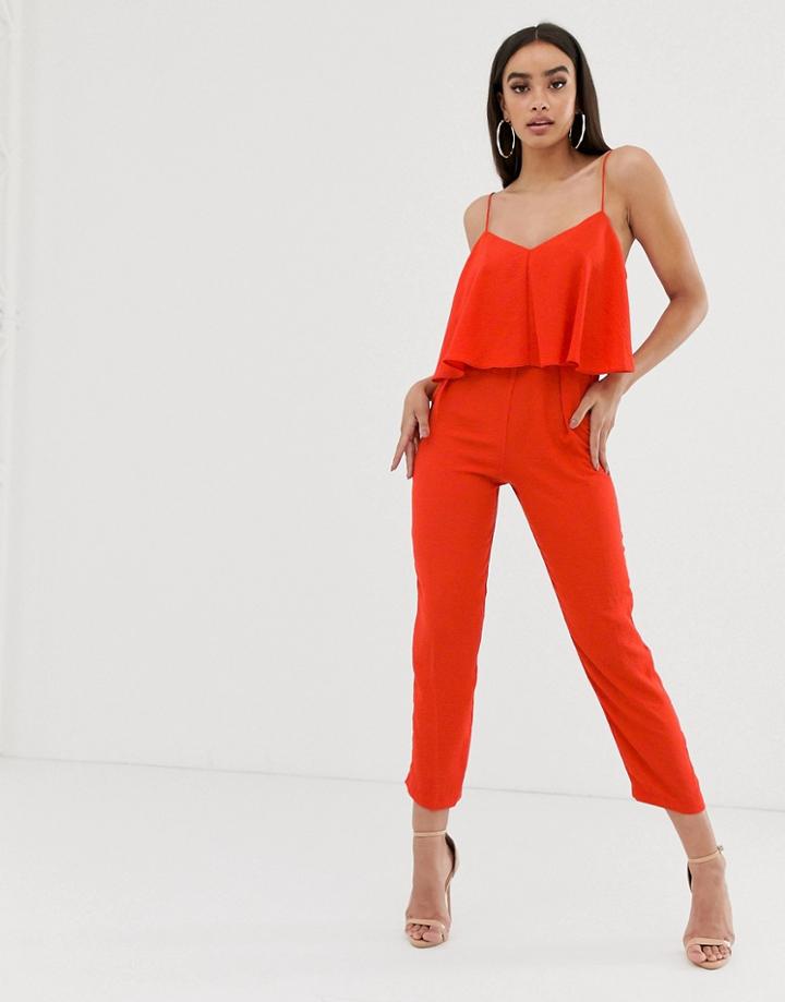 Asos Design Cami Jumpsuit With Double Layer And Peg Leg - Red